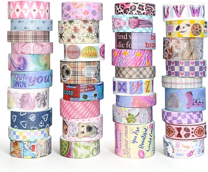 Washi Tape Set - 36 Rolls Retro-Futuristic Vaporwave Design Scrapbook Tape