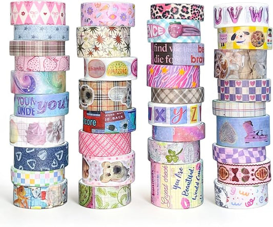 Washi Tape Set - 36 Rolls Retro-Futuristic Vaporwave Design Scrapbook Tape
