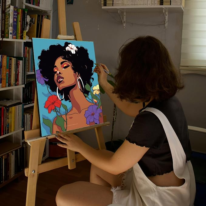 Sherr 24 Pcs Pre Drawn Canvas for Adult, Afro Lady, 8 x 10 Inch