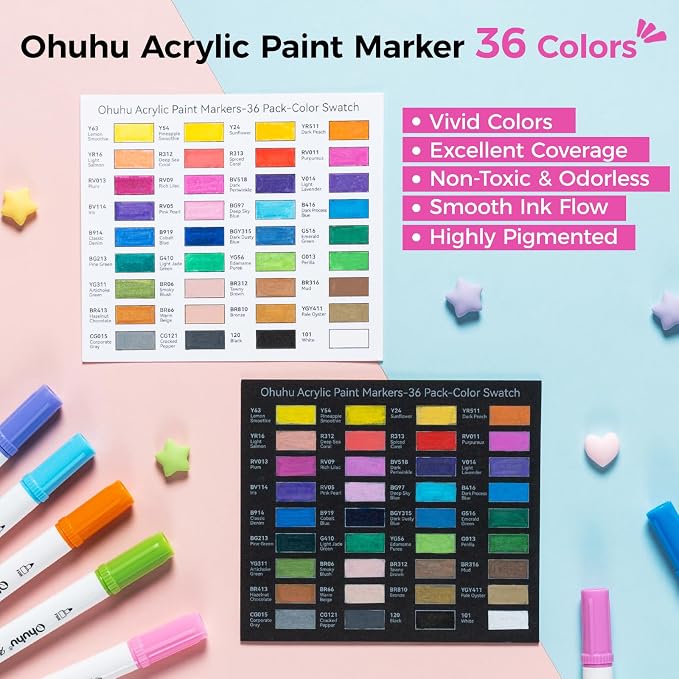 Ohuhu Acrylic Paint Markers 36 Colors Brush & Dot Acrylic Markers - Akaka