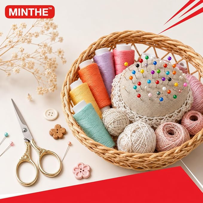 MINTHE 100PCS Sewing Pins for Fabric, Straight Pins Sewing with Pearlized Colored Heads, Quilting Supplies, Pearl, Stick, Corsage, Head