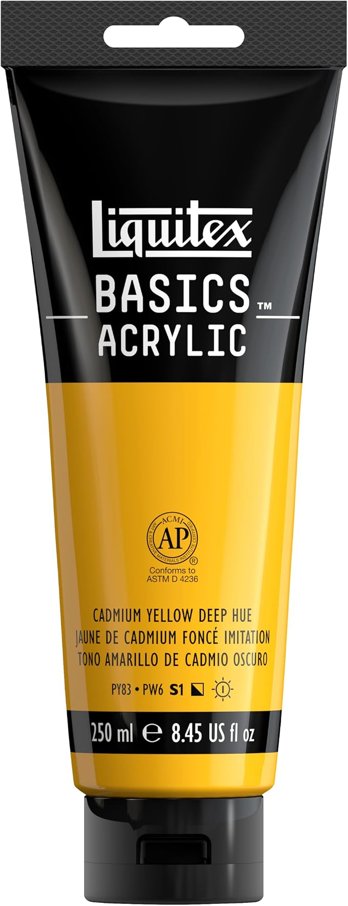 Liquitex BASICS Acrylic Paint, 8.5-oz Tube, Cadmium Yellow Deep Hue | Medium Viscosity, Satin Finish, Lightfast, Fine Art Pigments, Range of Opacities, Easy Blending