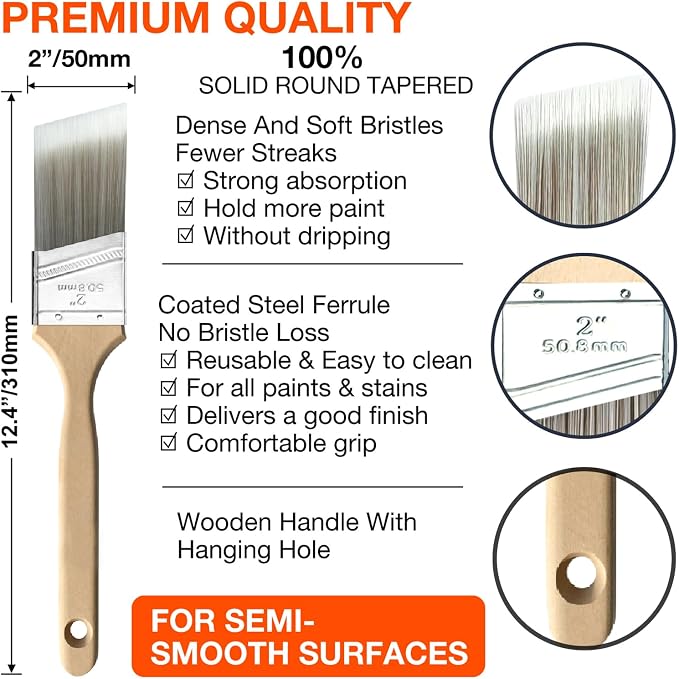 Great Andrew 6 Pack 2-inch Paint Brushes Angled