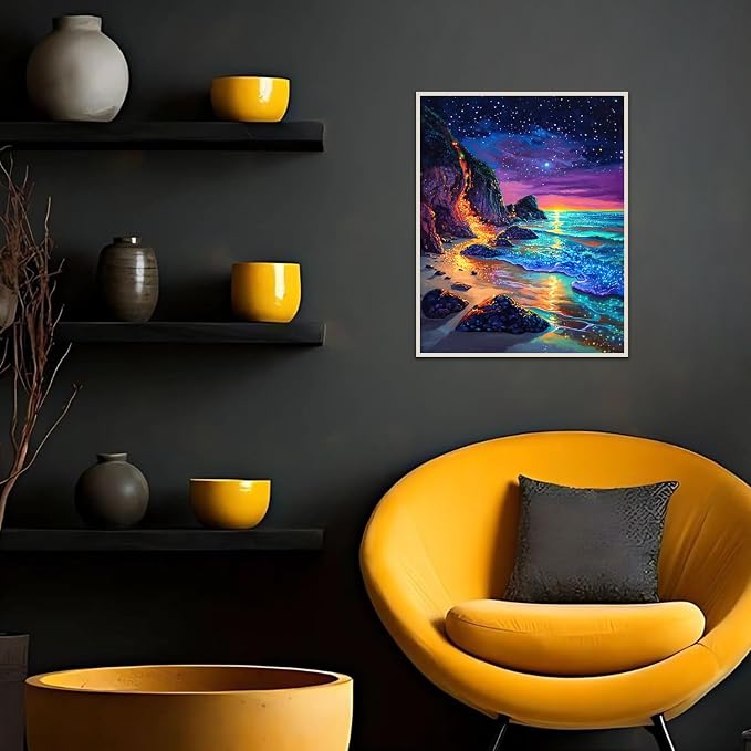 Banket Paint by Numbers Kit for Adults Beginner Beach DIY Painting Kits for Adults Starry Night Easy Adult Paint by Number Kits on Canvas Color by Numbers for Gifts Home Wall Decor 16x20 Inch