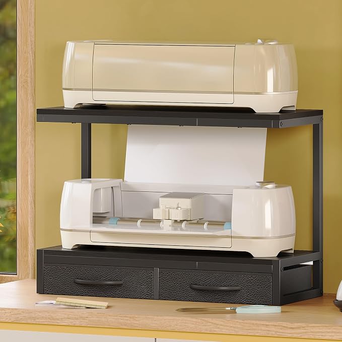 VENNQD Stand Compatible with Cricut Maker and Cricut Explore Air Series Stand Legs for 2 Cricut Machines Fully Open 2 Tier Desktop Craft Accessories Storage Organizer (Black)