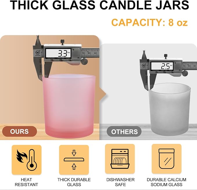 SHOWIN 8 OZ Thick Candle Jars for Making Candles 15 Pcs, Empty Jars with Wood Lids for Candle Making, Sample Container, Frosted Pink