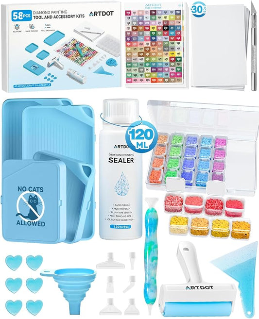 ARTDOT All-Inclusive Diamond Art Accessories Kits for Adults, Diamond Painting Tools with Bead Organizers and Storage Pens Sealer Roller Diamond Art Supplies for Beginners