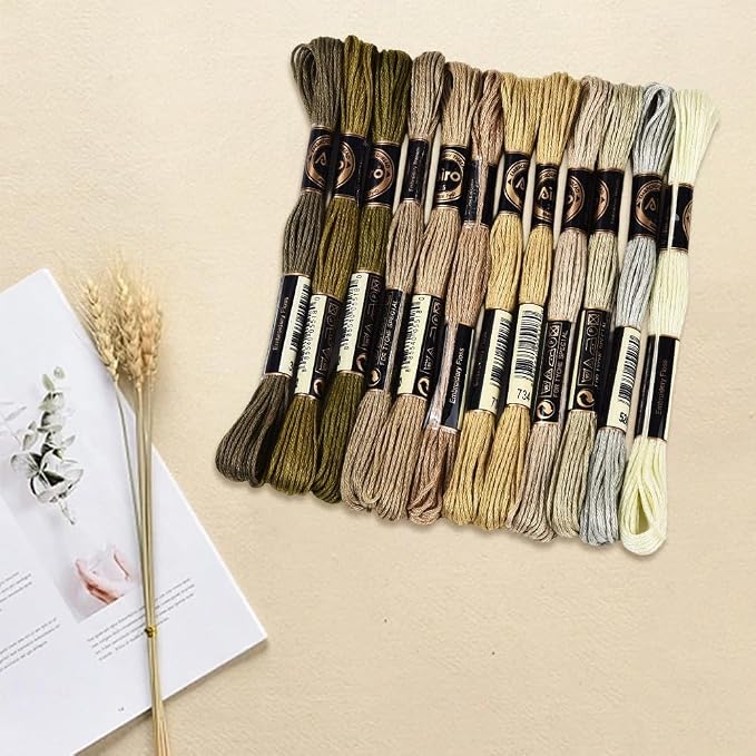 12 Skeins 105 Yards 6 Ply Brown Embroidery Thread Assorted Gradient Bulk Friendship Bracelet String Variegated Cross Stitch Yarn Polyester Floss Set for Crochet Hand Sewing Knitting Crafts