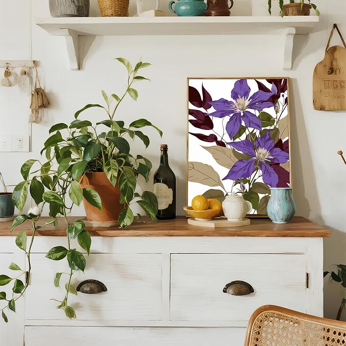 Qoosea Paint by Numbers Kit for Adults with Framed Canvas 4 Pack | Floral Paint by Number Arts Kits for Beginner with Wooden Easel, Acrylic Set, Brushes for Home Decor, 9 * 12 Inch