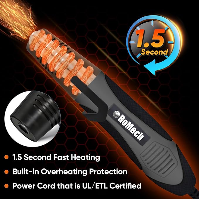 ROMECH 350W Heat Gun with 2 Nozzles, Dual Temp Heat Gun 400°F-660°F, Fast Heat Hot Air Gun with Overload Protection for DIY Craft Embossing Shrink Wrapping (Grey)