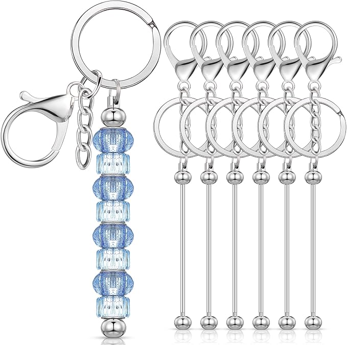 Huwena 6 Pcs Beadable Keychain Bars Metal Blanks DIY Crafts Jewelry Gift