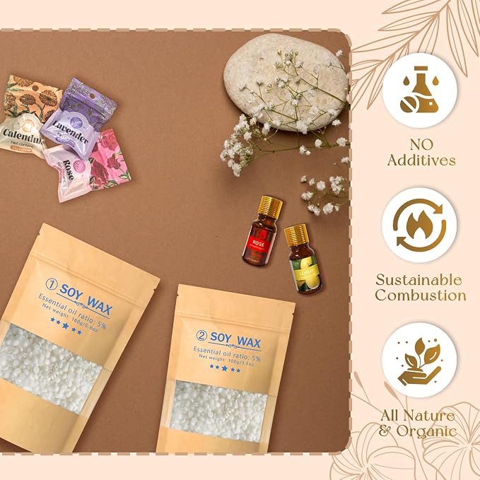 DIY Scented Candle Making Kit for Adults with Glass Jars | Pro Candle Maker Set with Wax Meling Pot and Thermometer, Dried Flowers, Pleasant Scents, Color Dyes & More