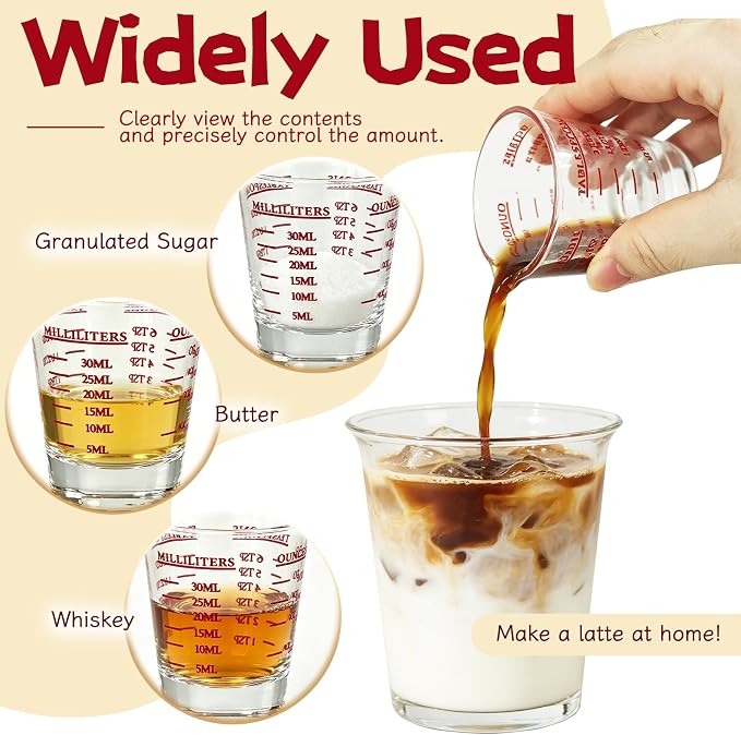 2 Pack High Borosilicate Shot Glass Measuring Cup,Espresso Shot Heavy Glass,Thick Base Liquid Measuring Cup 26-Incremental Measurement 1 OZ,2 TBS,6 TSP,30 ML