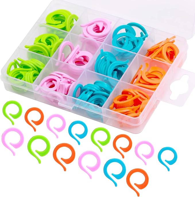 LUNARM Stitch Markers for Crocheting Knitting 160pcs Crochet Stitch Markers | 2 Sizes Knitting Stitch Markers for Finer & Bulky Yarns, Multiple Colors for Lace Shawls,Looms Sewing, Reusable Storage Box