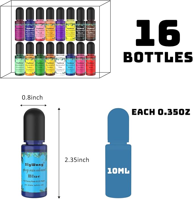 Epoxy Resin Pigment - 16 Colors Translucent Resin Colorant, Highly Concentrated Resin Dye for DIY Jewelry Making, AB Resin Coloring - 10ml