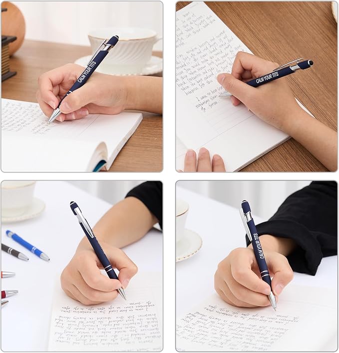 Actsun Funny Pens - 12 Pack Fine Point Smooth Writing Pens with Inspirational Tips, Black Ink, Touch Stylus Screens, Motivational Gift for Office & Desk Accessories