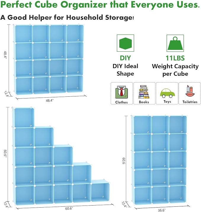 C&AHOME 16 Cube Storage Organizer Cube Shelves Units Storage Cubes, Blue