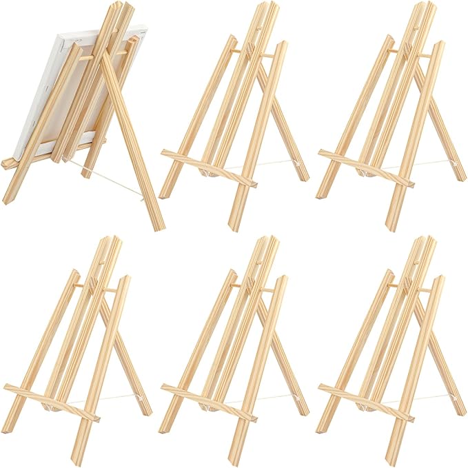 Yiksonyo 6 Pack 15.6 Inch Wooden Easel, Tabletop Wood Easels Stand, Wooden Easel for Painting, Art, and Crafts