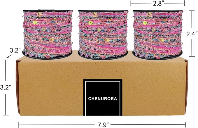 Artisanal Yarn Collection Multifiber Fancy Yarn for Knitting Crocheting Crafts DIY, Set of 3 Rolls (Fuchsia with Colorful Sequins)