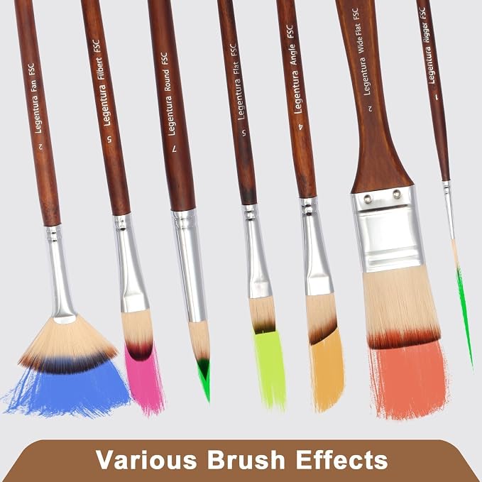25 PCS Paint Brush Set for Acrylic, Oil & Watercolor, Artist Brush Kit with Flat, Filbert, Fan, Round, Liner, Dagger & Angle Brushes, Synthetic Bristles, Roll-Up Case