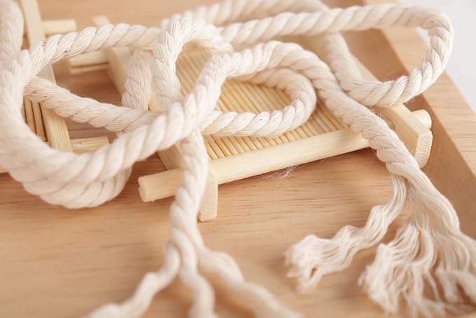 NOANTA Natural Macrame Cord 3mm x 220Yards, Beige Cotton Rope Macrame Yarn | Macrame Rope Supplies, 3 Strand Twisted Cotton Yarn String, Cotton Cord for Wall Hanging, Plant Hangers, Crafts, Knitting