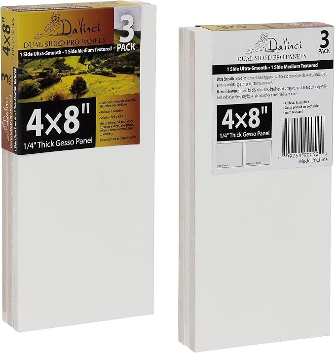 Jerry's Artarama Da Vinci Dual Sided Pro Panel Board - 3-Pack, 4x8" 6mm Deep Panels for Painting - Archival, Acid-Free Art Supplies - Ultra-Smooth & Medium Textured Paint Surfaces