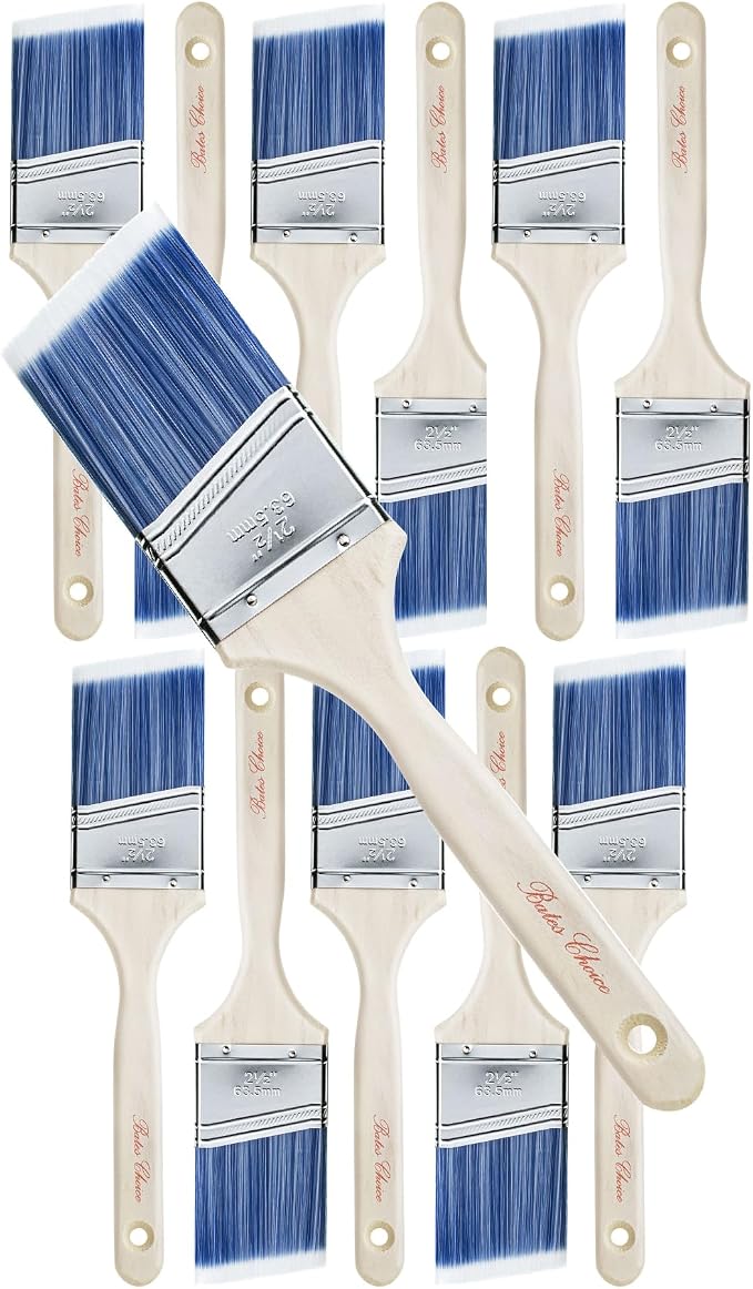Bates- Paint Brushes, 2.5-Inch, 12 Pack Angle Brushes, Treated Wood Handle | Wall Paint Brushes for Walls, Stain Application, Furniture Painting & Interior Painting Work