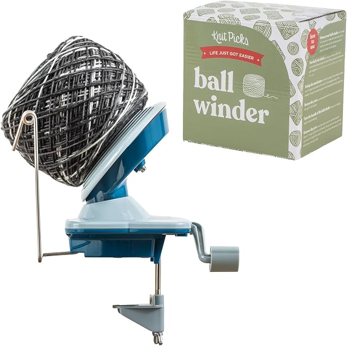 Knit Picks Yarn Ball Winder for Knitting and Crocheting (Blue) | Manual ball winder that winds up to 100g or 3.5 ounces of yarn into a cake