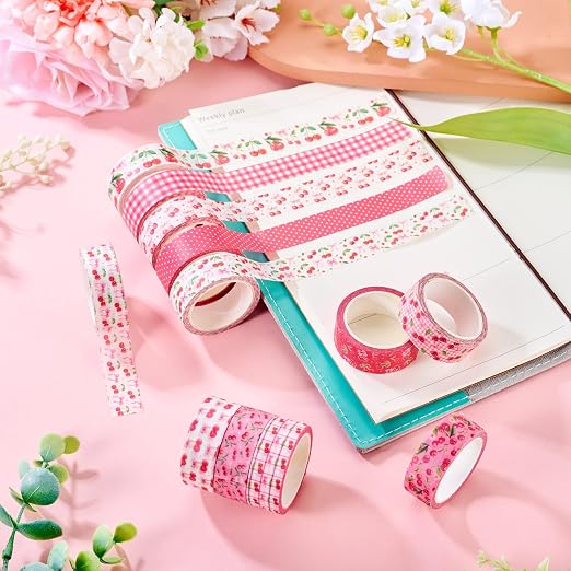 12 Rolls Pink Cherry Washi Scrapbook Tape 15mm Bible Tape Set