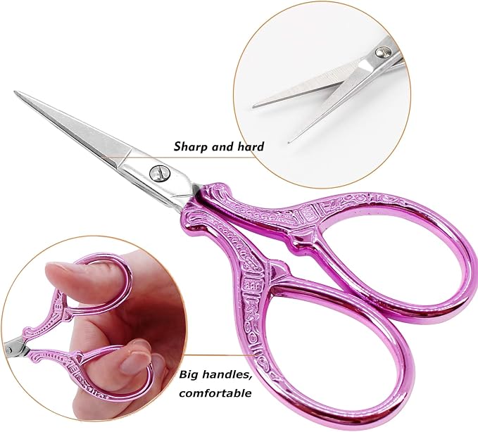3.6 inch Embroidery Scissors with Sheath Sharp Sewing Crochet Cross Stitch | Craft Scissors with Leather Cover Stainless Steel Sewing Scissors for Needlework DIY Craft Thread Cutting Multi Purpose