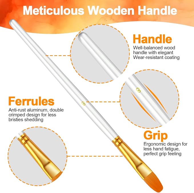 Paint Brushes Set, 5 Pack 50 Pcs Round-Pointed Tip Paintbrushes Nylon Hair Artist Acrylic Paint Brushes for Acrylic Oil Watercolor, Face Nail Art, Miniature Detailing & Rock Painting, White