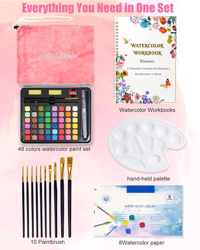 Water Colors Paint Adult Set for Beginner with Flower Watercolor Workbook
