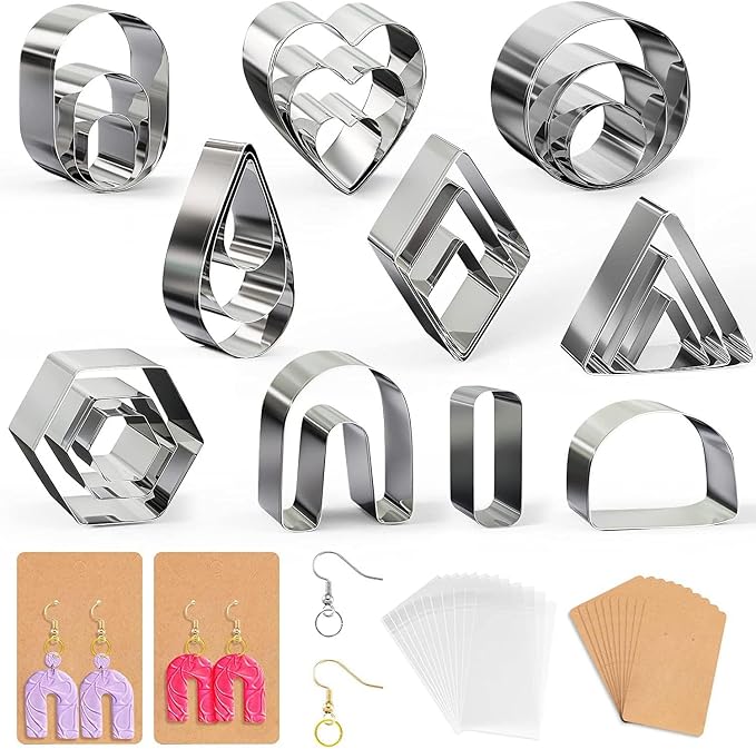 126pcs Polymer Clay Earring Cutters Set with Earring Posts, Earring Hooks.