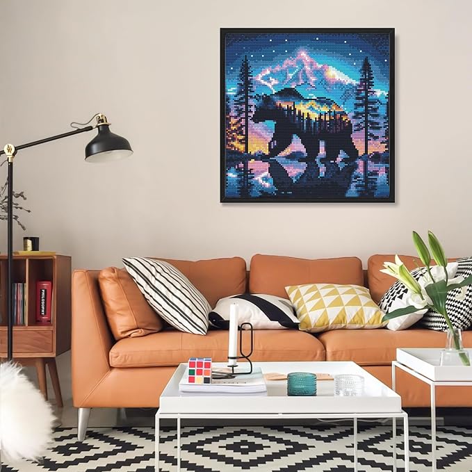 Diamond Art Kits for Adults, Bear DIY 5D Diamond Painting for Beginners | 14x14 Inch, Full Drill Round Dots, Forest Mountains Gem Art Craft Kits, Home Wall Decor, Stress Relief Relaxing Hobby Gift