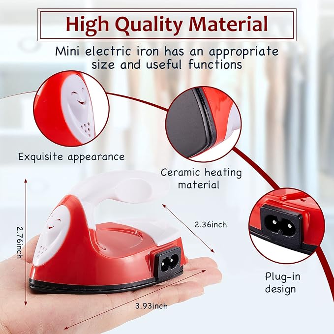 Honoson Mini Craft Iron Mini Heat Press Small Iron 3.93 x 2.36 x 2.76 in Portable Handy Tiny Flatiron with Charging Base Accessory for Fuse Bead Patch DIY Heat Transfer Vinyl(Red)