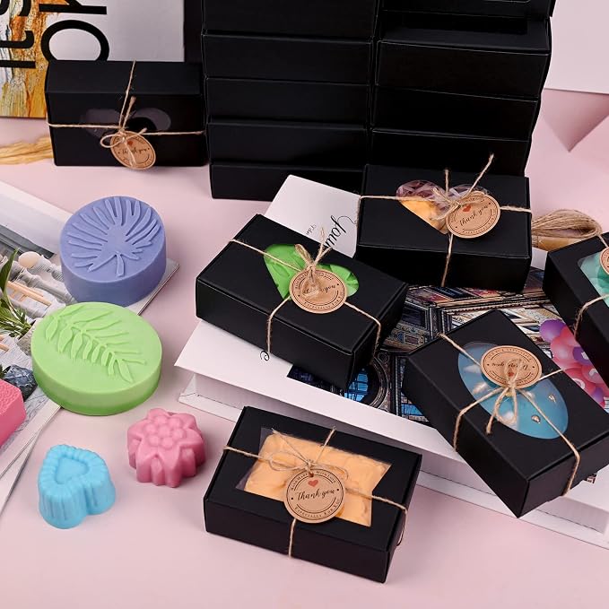 Soap Boxes for Homemade Soap, Soap Packaging Gift Box with Window | 3.54 X 2.36 X 1.18 Inch Soap Packaging Gift boxes Black with Window, Small Rectangular Soap Boxes (32PCS)