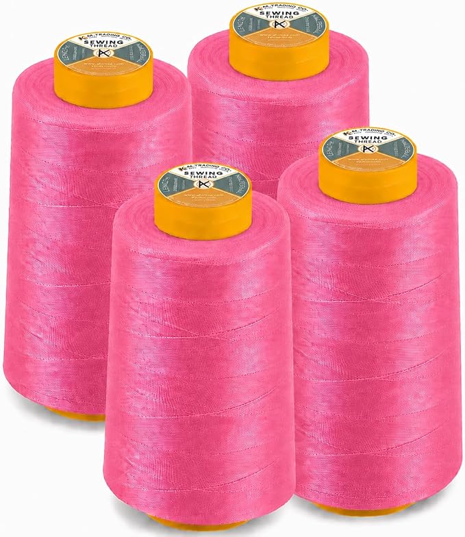 AK Trading 4-Pack NEON Flamingo All Purpose Sewing Thread Cones (6000 Yards Each) of High Tensile Polyester Thread Spools for Sewing, Quilting, Serger Machines, Overlock, Merrow & Hand Embroid