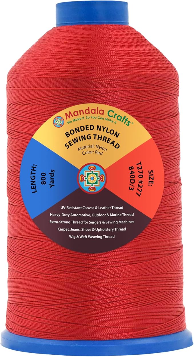 Mandala Crafts Size 277 840D T270 Red Bonded Nylon Thread, 800 YDs