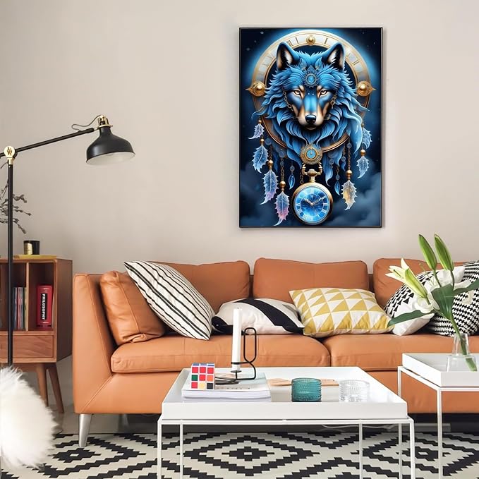 Diamond Art Kits for Adults, Wolf DIY 5D Diamond Painting for Beginners | 12x16 Inch, Full Drill Round Dots, Dream Catcher Gem Art Craft Kits, Home Wall Decor, Stress Relief Relaxing Hobby Gift