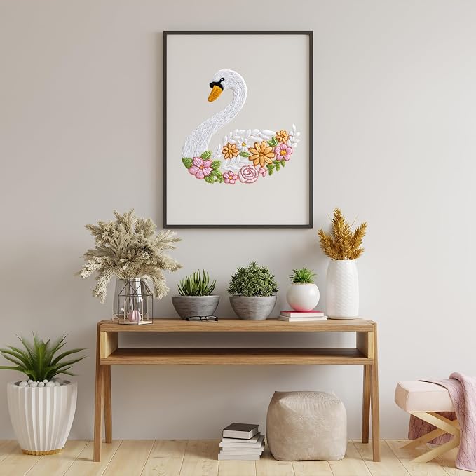 Louise Maelys Swan Floral Embroidery Kit for Beginners DIY Gift Set | Cross Stitch Kit for Adults Creates Relaxing Crafts and DIY Needlepoint Kit for Handmade Decor, Gifts and Creative Hobbies