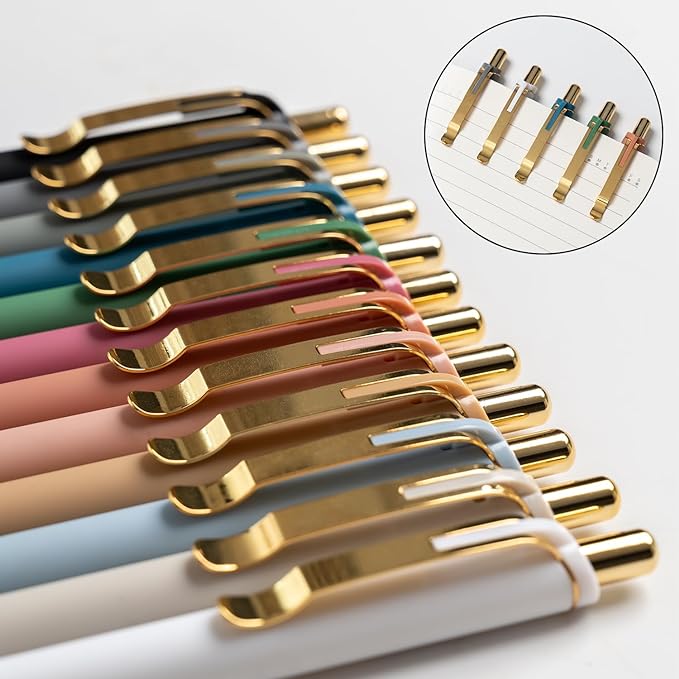 Linbsunne Ballpoint Pens Black Medium Point 1mm Pen with Super Soft Grip Ball Point Pen for Men Women Retractable Pens (gold-12 pcs)