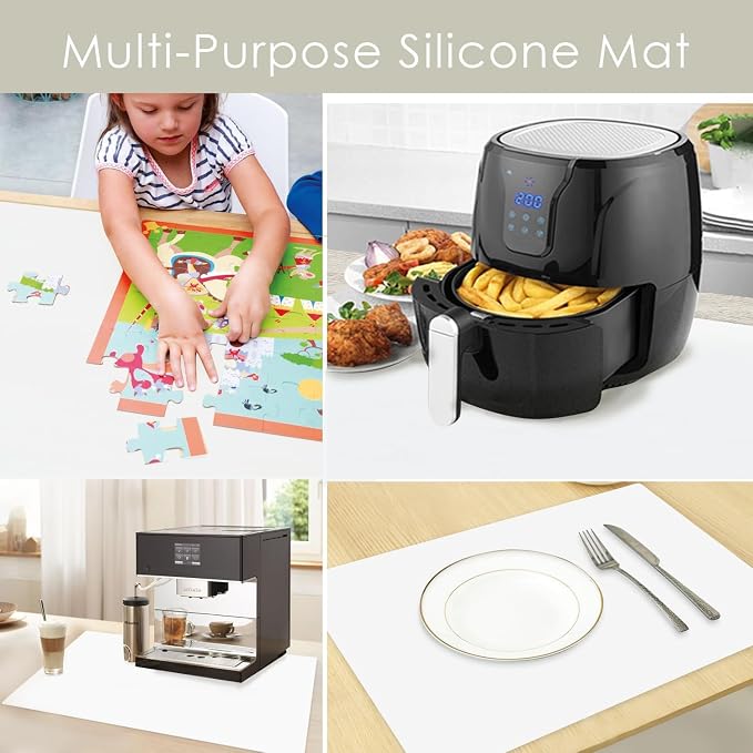 Extra Large Silicone Mats, Food-Grade Kids Silicone Placemats Silicone Mats for Kitchen Counter Heat Resistant Mat, Non Stick Silicone Mat for Craft Pastry Baking, 27.6'' x 16''(Translucent White)