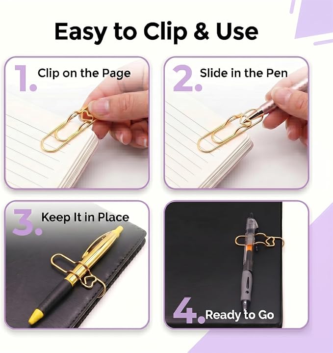 15 Pcs Metal Pen Holder Clips for Notebook, Planner Accessorie