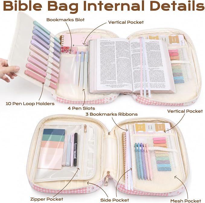XKDOUS Bible Cover Case for Women Bible Bag Journaling Kit w/Study Supplies