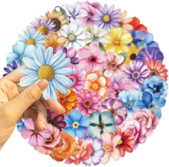 50PCS Flower Stickers PET Transparent Stickers Colorful Nature Decals Waterproof Decorative Decals for Scrapbook DIY Crafts Album Bullet Journal Planner Water Bottles Phone Cases Laptops
