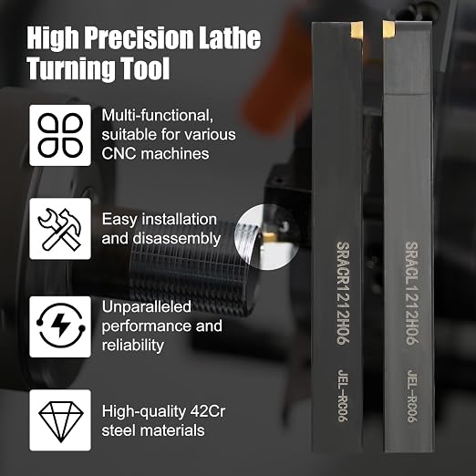 1/2" SRACL1212H06/SRACR1212H06 Indexable Lathe Turning Tool with 20Pcs RCMT0602 Round Carbide Milling Inserts Lathe Turning&Profiling Tool Holder for Steel Stainless Steel, 2Pcs Holders+20Pcs Inserts