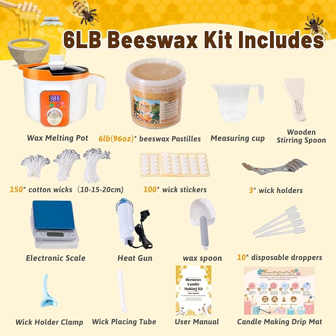 WcoDusak 6LB Beeswax Candle Making Kit for Adults with Digital Wax Melter