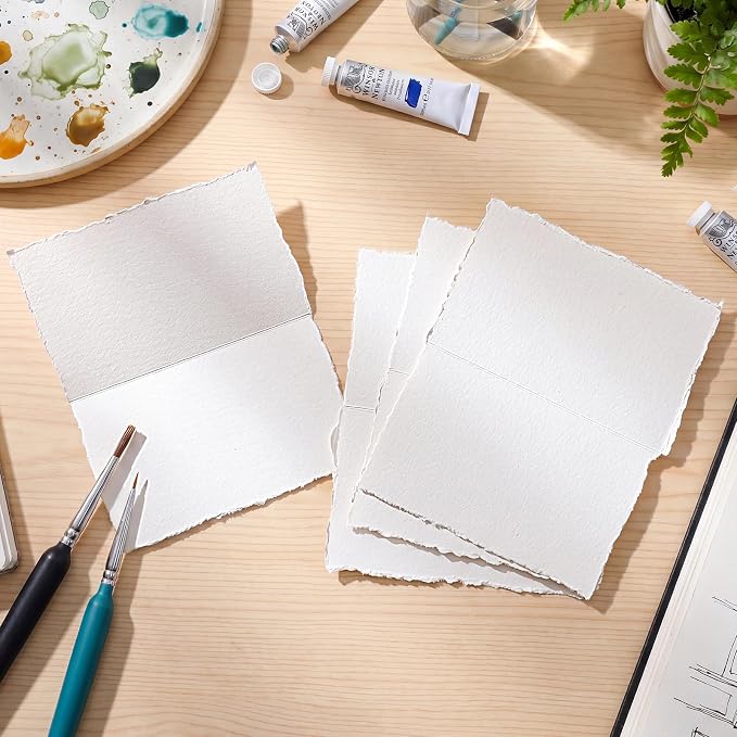 50 Pack Deckle Edge Paper, Folded 3.5 x 2 in, 160 GSM Handmade Paper