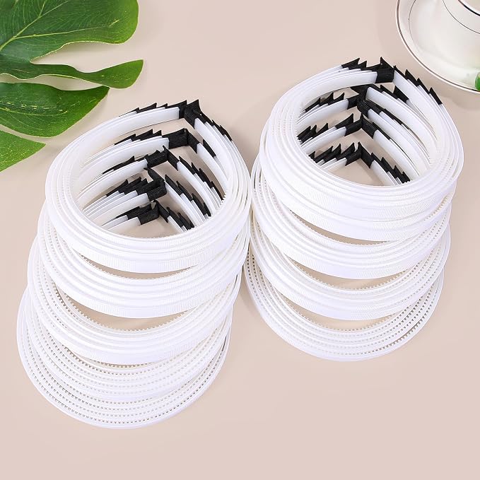 50Pcs White Ribbon Wrapped Blank Hard Plastic Headbands