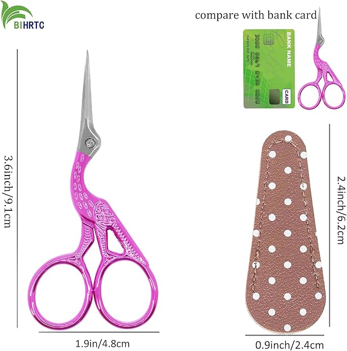 BIHRTC 3.6" Little Bird Scissors with Artificial Leather Cover for Crafts | 3.6 Inch Scissors with Faux Leather Protective Pouch for Sewing,Embroidery,Cross Stitch,Needlework,Handcraft,Art Projects